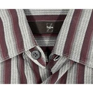 Z Zegna Dress‎ Shirt Stripe purple gray  Mens Medium